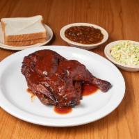 1/2 Chicken Dinner · 1/2 chicken, slow-cooked to perfection in our pit, over hickory wood, seasoned with our spec...