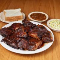 Rib Tips Dinner · Only for the big appetite! Plate full of tips! served with beans, slaw or potato salad and b...