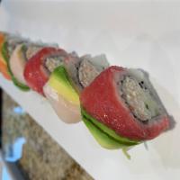 Rainbow Roll · Rolled sushi with cucumber, avocado and crab.