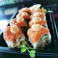 Spicy Girl Roll · Albacore tuna, jalapeno pepper, cucumber, and radish sprouts topped with spicy tuna, tempura...