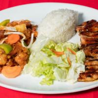 16. Chicken and Sweet and Sour Teriyaki Combo · Freshly grilled chicken teriyaki and sweet and sour chicken combination.