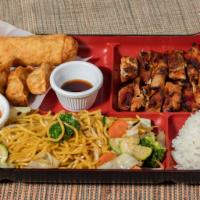 34. Yakisoba Combo Special · This meal for your various cravings includes rice, veggie yakisoba, chicken teriyaki, 1 egg ...