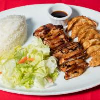 21. Chicken and Gyoza Combo · Freshly grilled chicken teriyaki with 6 pieces of gyoza.