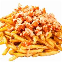 Buffalo Fries Small · Crisp French Fries topped with golden brown fried diced chicken breast covered in your favor...