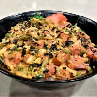 Firecracker Poke Bowl · Spicy Poke with jalapeno peppers, avocado, furikake, ginger and ocean salad.