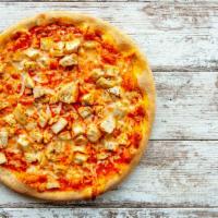 72 Blue Pizza · Buffalo sauce, shredded mozzarella cheese, double the oven roasted chicken breast and ranch ...