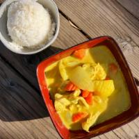 Yellow Curry · Turmeric based curry, potato, white onion,  carrot