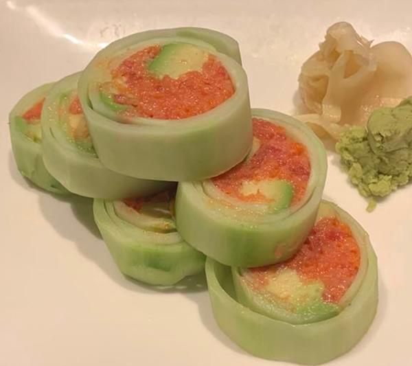 Spicy Tuna Naruto Roll · Spicy tuna, avocado wrapped in cucumber.