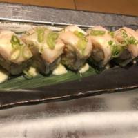 Super White Roll · Spicy white tuna and crunch topped with white tuna and wasabi sauce.
