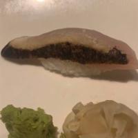 Kelp Mackerel · Sushi 1 piece and sashimi 2 pieces.