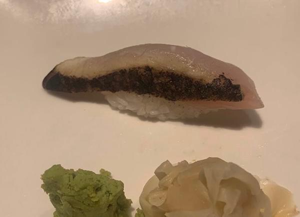 Kelp Mackerel · Sushi 1 piece and sashimi 2 pieces.