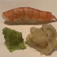 Shrimp · Sushi 1 piece and sashimi 1 pieces.