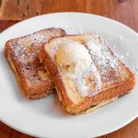 The Big Frenchie · 2 big slices of Texas French toast with 2 eggs any style, your choice of 2 strips of beef ba...