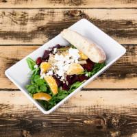 Beet & Goat Cheese Salad · Spinach, arugula, Red beets, tomato & sunflowers seed. best with honey mustard dressing