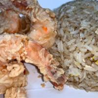 K4. Fried Rice and jumbo Shrimp · Stir fried jasmine rice with eggs and fried jumbo shrimps come with juice