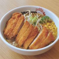 Chicken Cutlet Curry Ramen · Curry-based broth with bean sprouts, marinated egg, broccoli, corn, scallion, fishcake, and ...