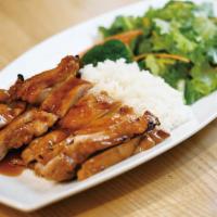 Chicken Teriyaki Platter · Grilled chicken marinated in our home made teriyaki sauce. Served with rice and salad.