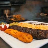 Carne Asada · Grilled SKIRT STEAK. Served with rice, beans and tortillas or salad and french fries.