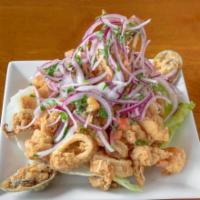 Jalea · Mixed seafood and shrimp smothered in a special batter and deep fried.