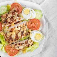 Grilled Chicken Salad with Pita Bread · 100% chicken breast with Jim's Burger specially marinated sauce served with fresh chopped le...
