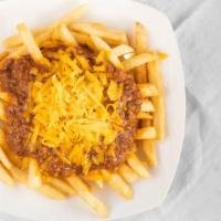 Chili Cheese Fries · Jim's Burger special chili on fries with cheddar cheese.