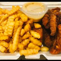 4pc Chicken Fingers and fries Platter · 4 chicken fingers  with French fries. 