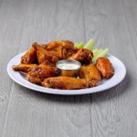 Jumbo Wings · Served with celery and bleu cheese and choice of our authentic Buffalo sauce (mild or hot), ...