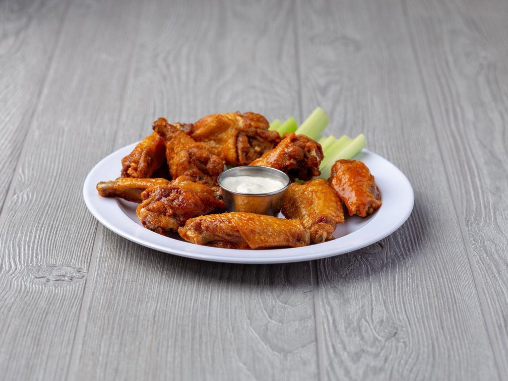 Jumbo Wings · Served with celery and bleu cheese and choice of our authentic Buffalo sauce (mild or hot), country sweet, barbecue or garlic Parmigiano.
