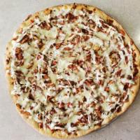 Cajun Chicken Pizza · Spicy grilled cajun chicken, plum tomatoes, red onions, ranch, and mozzarella