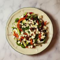 Greek Salad · Mixed greens, cherry tomatoes, cucumber, red onions, kalamata olives, green peppers, feta, &...