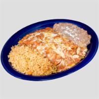 Chipotle Chicken Enchiladas · 3 enchiladas with shredded chicken topped with a special chipotle sauce and melted cheese.