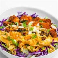 Vegetarian Sesame Ginger Chicken Salad · Chopped greens, Mandarin oranges, fried wontons, cilantro, and a sesame vinaigrette dressing...