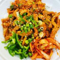 K-Town Spicy Pork Bowl · Rice, marinated Korean spicy pork bulgogi, carrot, sweet onion, jalapenos, scallions, sesame...