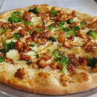 General Tso's Pizza  · White pizza with General Tso's crispy sesame chicken, broccoli and shredded mozzarella cheese.