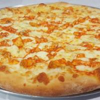 Buffalo Chicken Pizza · Marinated grilled chicken breast tossed in our famous wings sauce topped with crumbled blue ...