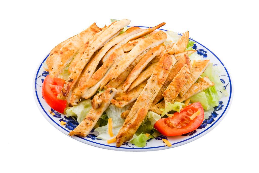 Chicken Salad · Green salad topped with grilled chicken breast and choice of dressing.