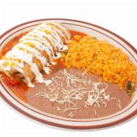Burrito Plate · Burrito sttuffed with onions, cilantro, salsa and choice of meat and topped with rancher sal...