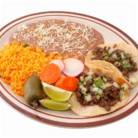 Taco Plate · 2 tacos served with rice and beans