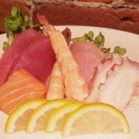 Sashimi Ichi Combo (recommended for 1)  · 10 pieces total. 2 pieces tuna (yellow fin), 2 pieces hamachi (yellowtail), 2 pieces sake (s...