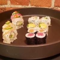 Gakusei Maki  Combo (recommended for 1)  · 12 pieces total. 1 angry rolls (2 pieces), 1 California (2 pieces), 1 hang 10 roll (2 pieces...