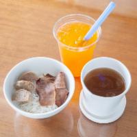 P6. Pho kid's meal (Kid's size 2 toppings pho + soda) · Served w/o veggies unless requested. (Pho broth and soda options)