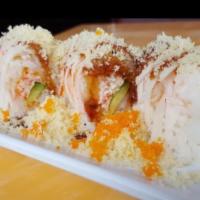 Lion · Soy papper,snow crab avocado top crab stick crunch not masago, with eEl sauce 