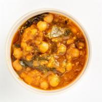 Chickpea Chole w/ Collards · Chickpea, tomatoes, collard greens, eggplant, onion, garlic, ginger, safflower oil, curry po...
