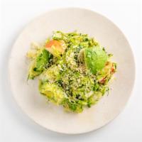 Shaved Brussels w/ Apple & Hemp Hearts · Brussels sprouts, fuji apples, avocado, white balsamic vinaigrette, hemp hearts, sea salt (G...