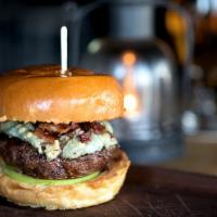Bacon Blue Cheese Burger · Pt. Reyes blue cheese, candied bacon, caramelized onion, and green apple.