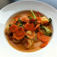 Panang Noodles · Pan-Seared thick wheat Japanese noodles with our delicious Panang Curry Sauce and Mixed Vege...