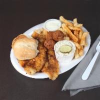 Blackened Grouper Plate · 2 large white fish fillets blackened with our house made tartar sauce.