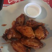 Wings · Wings in your choice of sauce and served with homemade ranch or bleu cheese dressing and cel...