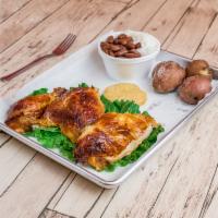 3 Pieces Roasti Chicken Plate · Served with 2 sides. Leg and thigh, breast and wing or mixed.