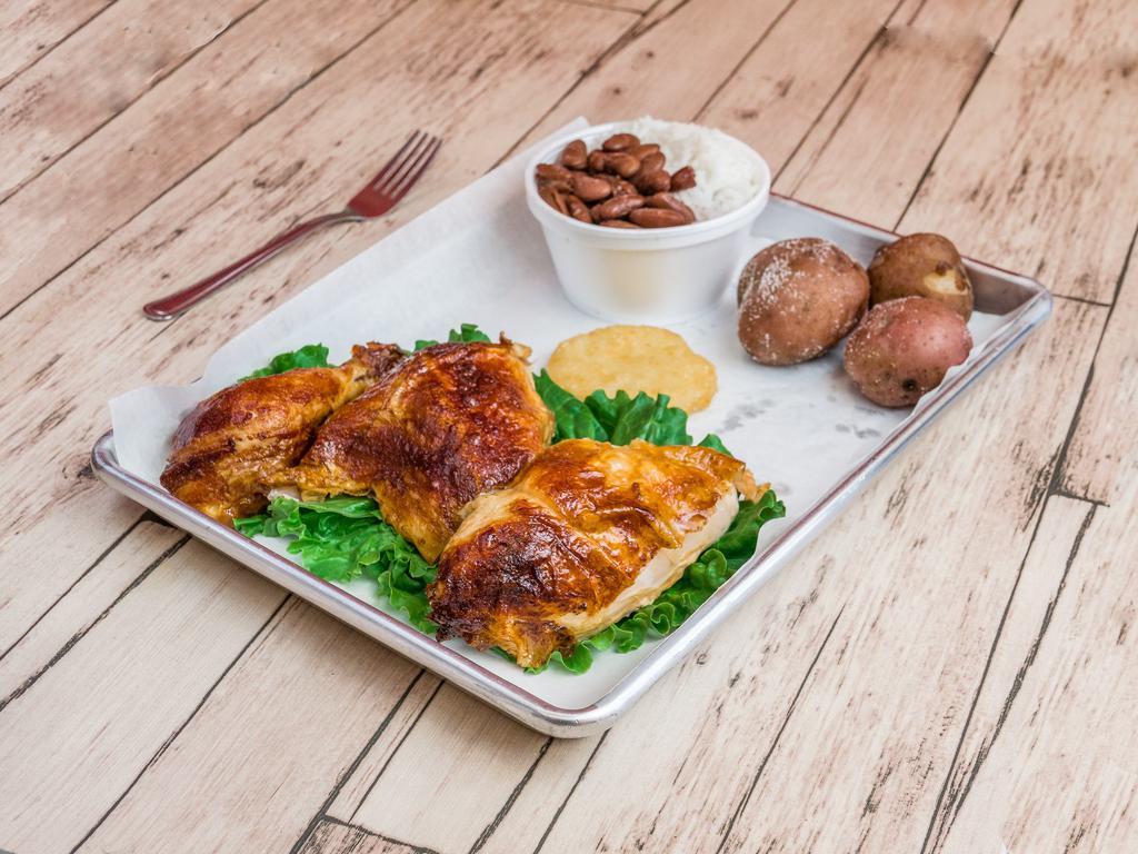 3 Pieces Roasti Chicken Plate · Served with 2 sides. Leg and thigh, breast and wing or mixed.